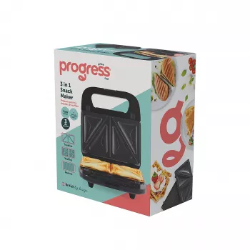 Progress EK6666PVDE 3-in-1 Snack Maker - Waffel-, Sandwich- & Donut-Maker, 900 W, Schwarz