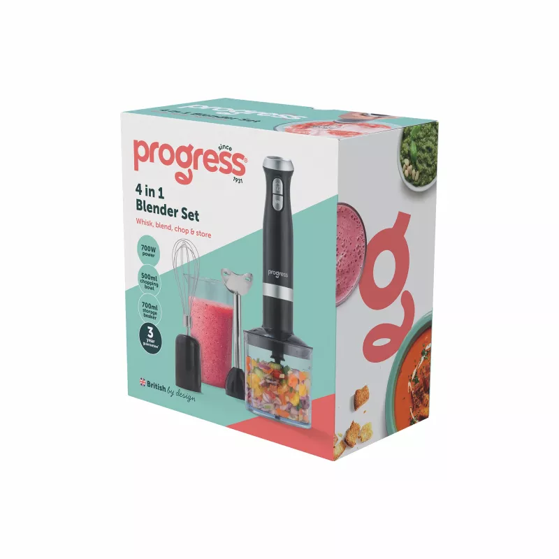 Progress EK6690PVDE 4-in-1 Stabmixer-Set, 600 W, Schwarz/Edelstahl