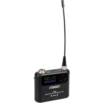 PSSO PXS Mini Taschensender 470-510 MHz UHF-Funkkomponente mit 16 Kanälen, 10 mW Ausgangsleistung, LCD-Display, 10 Stunden Batterielaufzeit, 3-poliger Mini-XLR-Eingang, Gürtelclip im Lieferumfang enthalten 13063513