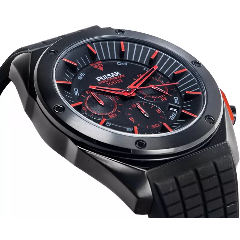 Pulsar Herren Quarz-Chronograph Armbanduhr PT3463X1 - 45mm Edelstahlgehäuse, blaues Zifferblatt, braunes Lederarmband, 100m Wasserdichtigkeit
