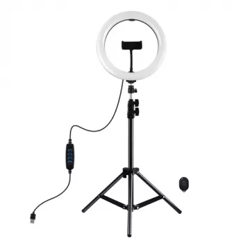 PULUZ 26cm LED-Ringleuchte mit Stativ bis 1,1 m und Handyhalterung, USB-betrieben