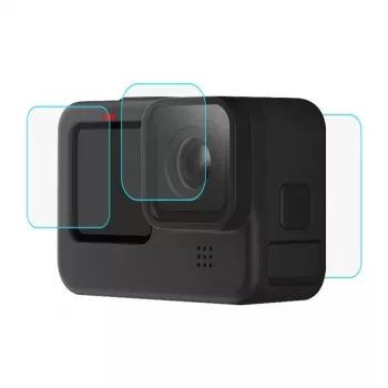 PULUZ PU507 9H Panzerglas Screen- & Objektivschutz-Set für GoPro HERO12/11/10 Black – 3-teiliges Set (Front, Rückseite, Objektiv)