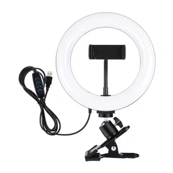 PULUZ PKT3120B 20 cm Professionelles Ringlicht für Vlogging, Live-Streaming & Make-up – 80 LEDs, 10W, 3000K-6500K, 10 Stufen dimmbar, mit Monitor-Clip & Handyhalterung – Schwarz