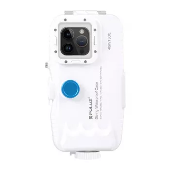PULUZ Plastic Waterproof Case für iPhone 15 Plus/15 Pro Max/14 Plus/14 Pro Max/13 Pro Max/12 Pro Max/11 Pro Max (Weiß)
