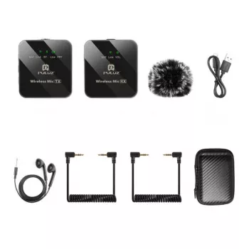PULUZ PU3153B Drahtloses Lavalier-Mikrofon 1 TX + 1 RX, 2,4 GHz, USB-C, omnidirektionaler Kondensator, Rauschunterdrückung, Plug-and-Play für Android & PC