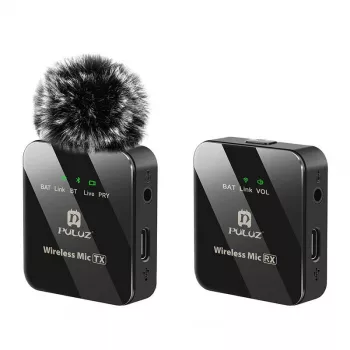 PULUZ PU3153B Drahtloses Lavalier-Mikrofon 1 TX + 1 RX, 2,4 GHz, USB-C, omnidirektionaler Kondensator, Rauschunterdrückung, Plug-and-Play für Android & PC