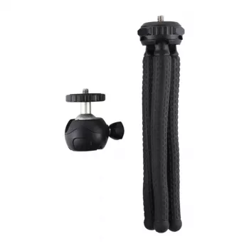 PULUZ PU435 Mini Octopus Stativ Flexibles Biegbares Stativ mit 360° Kugelkopf und Handyhalterung für Smartphones, Kompaktkameras, Action-Kameras, kleine spiegellose Kameras, max. Belastung 1,2 kg, Schwarz
