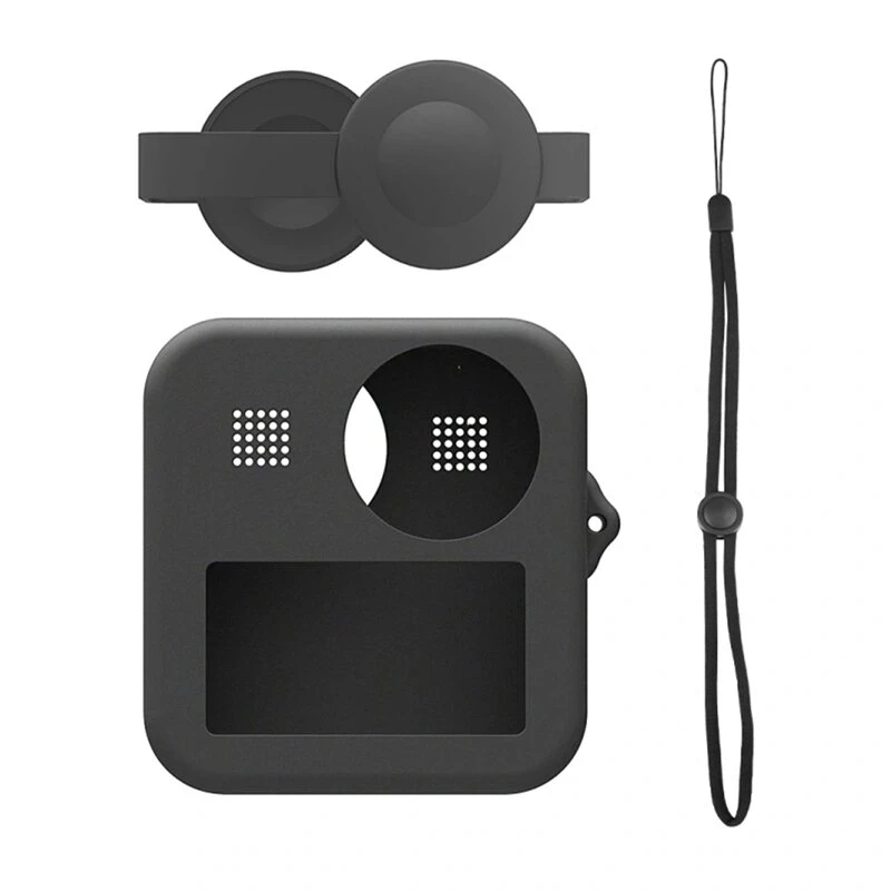 PULUZ PU454B Silikonhülle für GoPro Max mit Objektivschutz und Handgelenkschlaufe, Schwarz