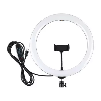 PULUZ PU656B 10-Zoll LED-Ringleuchte mit Handyhalter und Stativ, 12W, 3000K-6500K, USB-betrieben, für Live-Streaming, TikTok, YouTube, Make-up, Fotografie