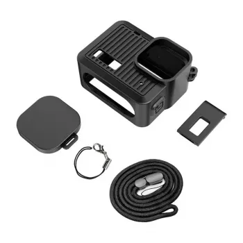 PULUZ PU717B Silikonhülle für GoPro HERO 9/10/11/12 Schwarz - Schutzhülle mit Objektivdeckel und Handschlaufe
