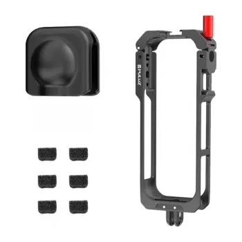 PULUZ PU759B Aluminium Alloy Protective Cage for Insta360 X5 Action Camera with 1/4 inch-20 Threads and Cold Shoe Mount