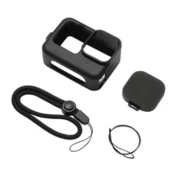 PULUZ Silikonhülle für GoPro HERO12, HERO11, HERO10, HERO9 Black mit Objektivschutz und Trageband (Schwarz)