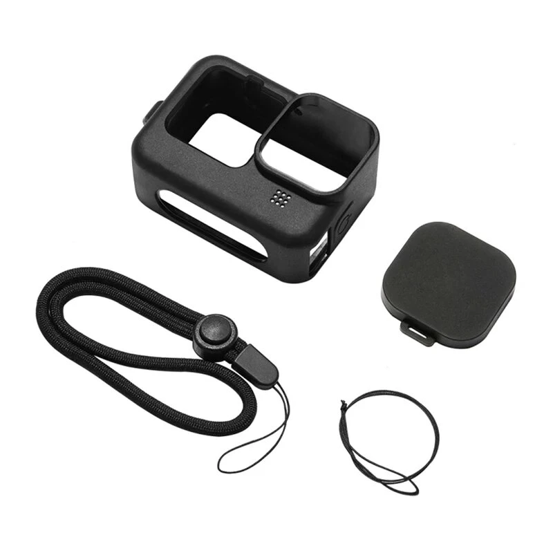 PULUZ Silikonhülle für GoPro HERO12, HERO11, HERO10, HERO9 Black mit Objektivschutz und Trageband (Schwarz)