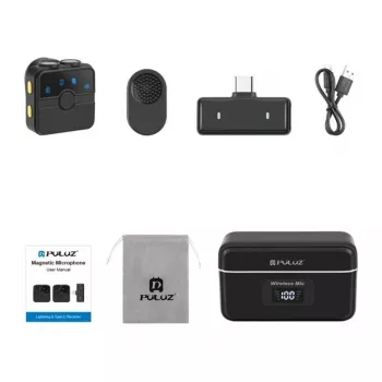 PULUZ SmartLink WS300 2.4GHz Dual Wireless Lavalier Mikrofonsystem mit Rauschunterdrückung, 100m Reichweite, USB-C-Ladung