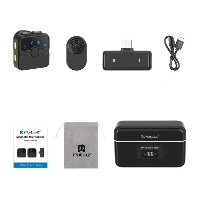 PULUZ SmartLink WS300 2.4GHz Dual Wireless Lavalier Mikrofonsystem mit Rauschunterdrückung, 100m Reichweite, USB-C-Ladung