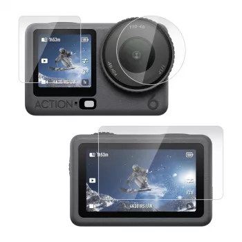 PULUZ Displayschutzfolie aus gehärtetem Glas und Objektivschutz-Set für DJI Osmo Action 3/4 (3 Stück)