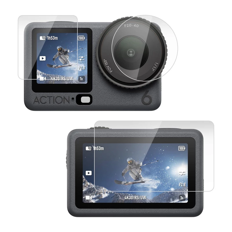 PULUZ Displayschutzfolie aus gehärtetem Glas und Objektivschutz-Set für DJI Osmo Action 3/4 (3 Stück)