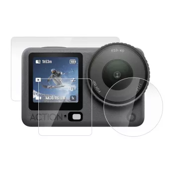 PULUZ Displayschutzfolie aus gehärtetem Glas und Objektivschutz-Set für DJI Osmo Action 3/4 (3 Stück)