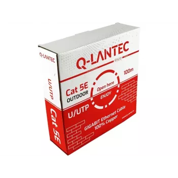 Q-LANTEC Outdoor U/UTP Cat.5e Netzwerkkabel, PE-Mantel, Trockenes Wasserblockierband, 4-Paar, 24 AWG, 1 Gbit/s, Schwarz, 100 m