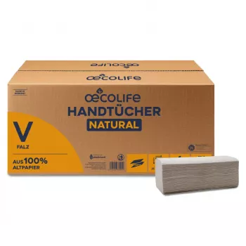 OECOLIFE Natural 4801200 Papierhandtücher, V-Falz, 1-lagig, 4800 Blatt