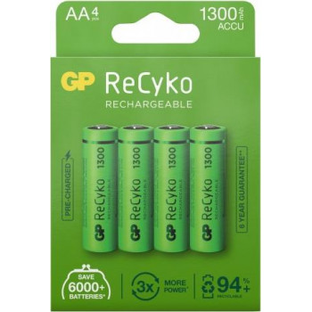 GP ReCyko AA NiMH-Akkus, 1300 mAh, 1,2 V, 4er-Pack