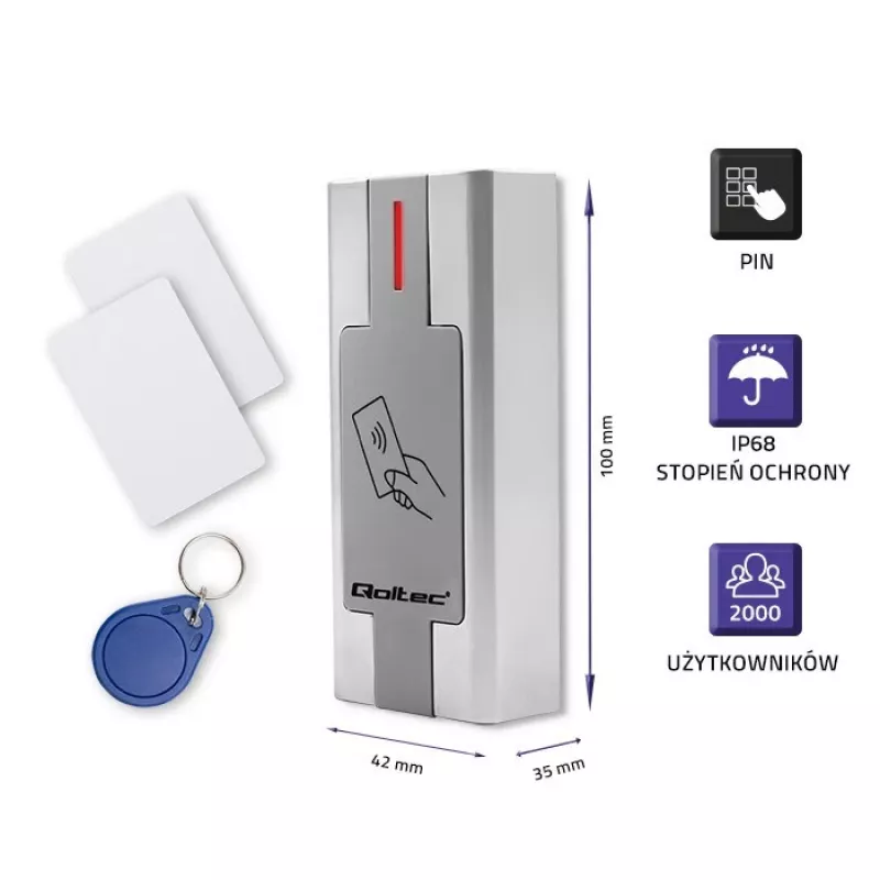Qoltec 52446 Proximity-Karten- und Schlüsselanhänger-Lesegerät – 125 kHz RFID, Wiegand 26-bit, IP65