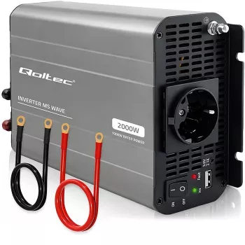 Qoltec Modifizierter Sinus Wechselrichter 12V auf 230V 1000W/2000W mit USB - Kompatibel mit LiFePO4, GEL, AGM