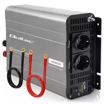 Qoltec Modifizierter Sinus-Wechselrichter 12V auf 230V 2000W/4000W mit USB, kompatibel mit LiFePO4 GEL AGM