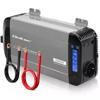 Qoltec Reiner Sinus Wechselrichter 12V auf 230V 1000W/2000W mit LCD, USB, USB-C, LiFePO4/GEL/AGM kompatibel
