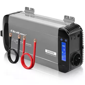 Qoltec Reiner Sinus Wechselrichter 12V auf 230V 1000W/2000W mit LCD, USB, USB-C, LiFePO4/GEL/AGM kompatibel