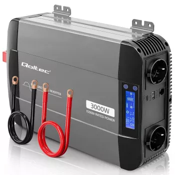 Qoltec Reiner Sinus Wechselrichter 12V auf 230V 1500W/3000W mit LCD USB USB-C für LiFePO4 GEL AGM