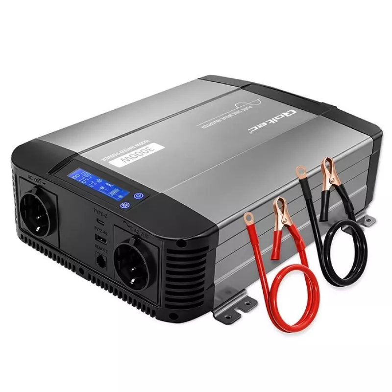 Qoltec Reiner Sinus Wechselrichter 12V auf 230V 1500W/3000W mit LCD USB USB-C für LiFePO4 GEL AGM
