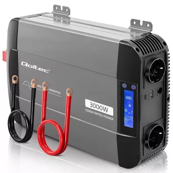Qoltec Reiner Sinus Wechselrichter 12V auf 230V 1500W/3000W mit LCD USB USB-C für LiFePO4 GEL AGM