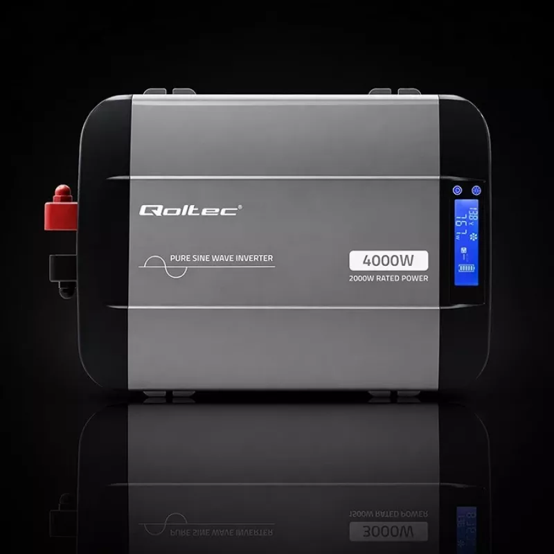 Qoltec Reiner Sinus Wechselrichter 12V auf 230V 2000W/4000W mit LCD, USB, USB-C, LiFePO4/GEL/AGM Kompatibel