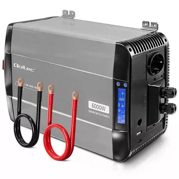 Qoltec Reiner Sinus Wechselrichter 12V auf 230V 3000W/6000W mit LCD, USB, USB-C, LiFePO4/GEL/AGM Kompatibel