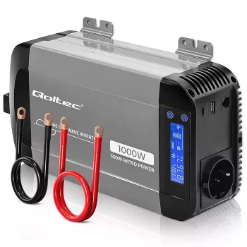 Qoltec Reiner Sinus Wechselrichter 12V auf 230V 500W/1000W mit LCD, USB, USB-C, LiFePo4/GEL/AGM Kompatibel