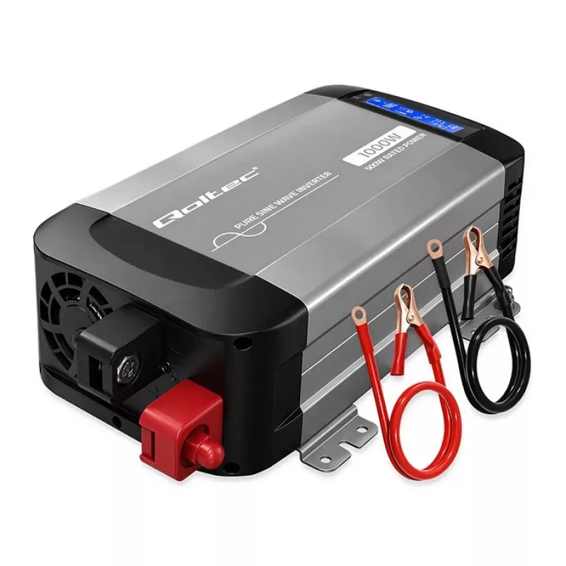 Qoltec Reiner Sinus Wechselrichter 12V auf 230V 500W/1000W mit LCD, USB, USB-C, LiFePo4/GEL/AGM Kompatibel