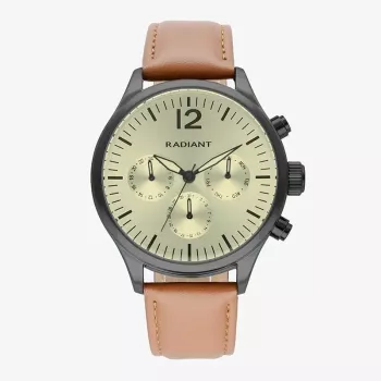 RADIANT Herren Analog Quarzuhr RA641704 43mm Edelstahlgehäuse Schwarzes Zifferblatt Lederarmband