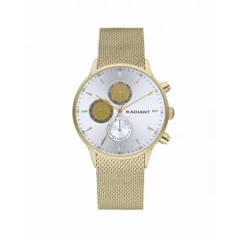 RADIANT Herren Quarz Analog Uhr RA601703 41mm Edelstahlgehäuse Schwarzes Lederarmband