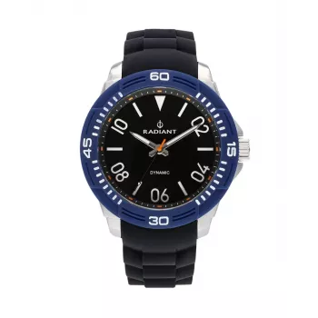 RADIANT Herrenuhr RA503602 (46mm) - Schwarzes Zifferblatt, schwarzes Kunstlederarmband, Quarz-Analog