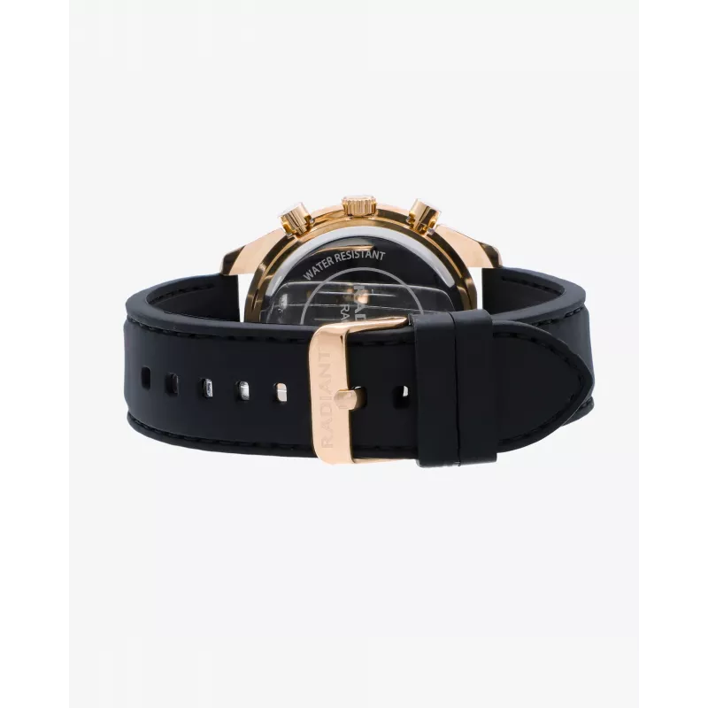 RADIANT RA668709 Herren Analog Quarz Armbanduhr 44mm Schwarzes Zifferblatt Lederarmband