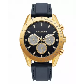 RADIANT RA668709 Herren Analog Quarz Armbanduhr 44mm Schwarzes Zifferblatt Lederarmband