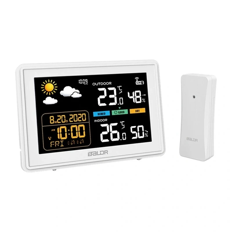 RAINPOINT Baldrtherm B0359WST2H2PR Wetterstation mit Außensensor – Farb-LCD, 433 MHz, 3 Sensoren