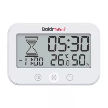 RAINPOINT BALDRTHERM B0549STH Badezimmer-Timer mit Temperatur- und Feuchtigkeitsmonitor, IP24 Spritzwasserschutz, Countdown/Count-up, LCD-Hintergrundbeleuchtung, Saugnapf/Ständer/Wandmontage