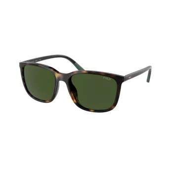 Ralph Lauren Herren-Sonnenbrille PH4185U - Glänzender schwarzer, eckiger Rahmen, dunkelgraue Gläser, 56 mm