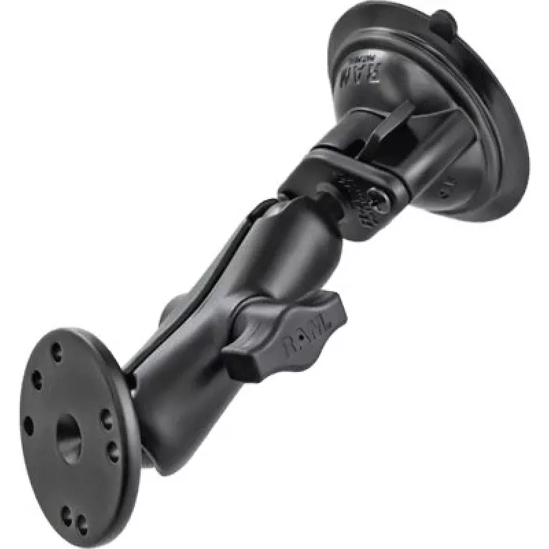 RAM Mounts Saugnapfhalterung mit AMPS-Adapter – B-Kugel (1 Zoll), Diamant-Grundplatte, Mittlerer Arm, Runde Grundplatte (RAM-B-166-202U)