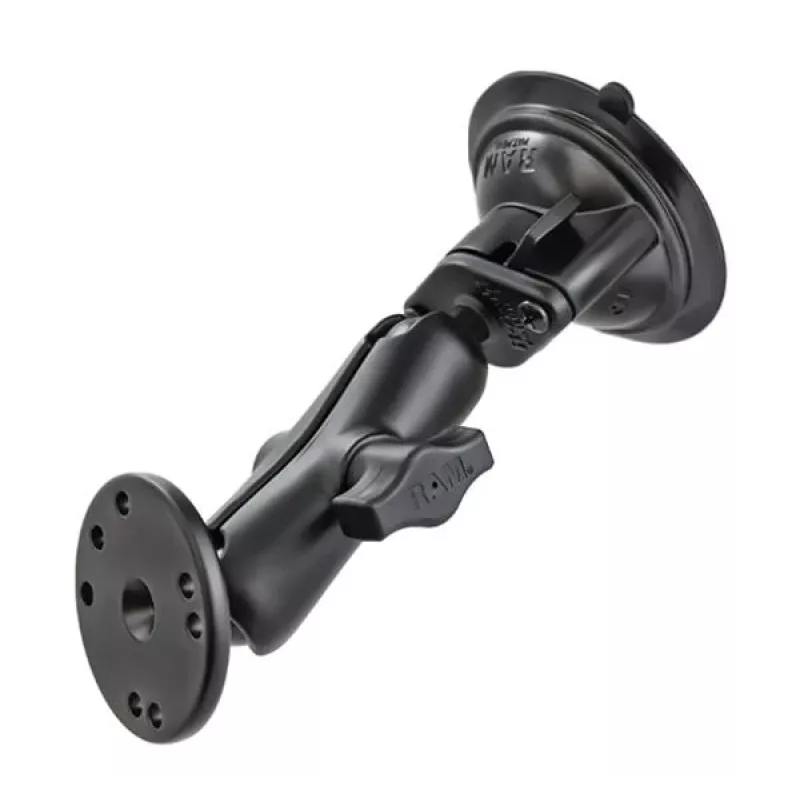 RAM Mounts Saugnapfhalterung mit AMPS-Adapter – B-Kugel (1 Zoll), Diamant-Grundplatte, Mittlerer Arm, Runde Grundplatte (RAM-B-166-202U)