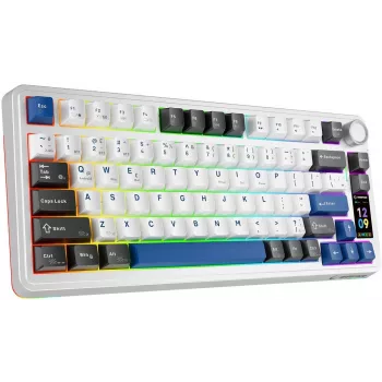Rampage Quell Pro Mechanisches Wireless 75% Keyboard mit TFT-Display, Gasket Mount, Hot-Swap, 2.4G + BT, Weiß