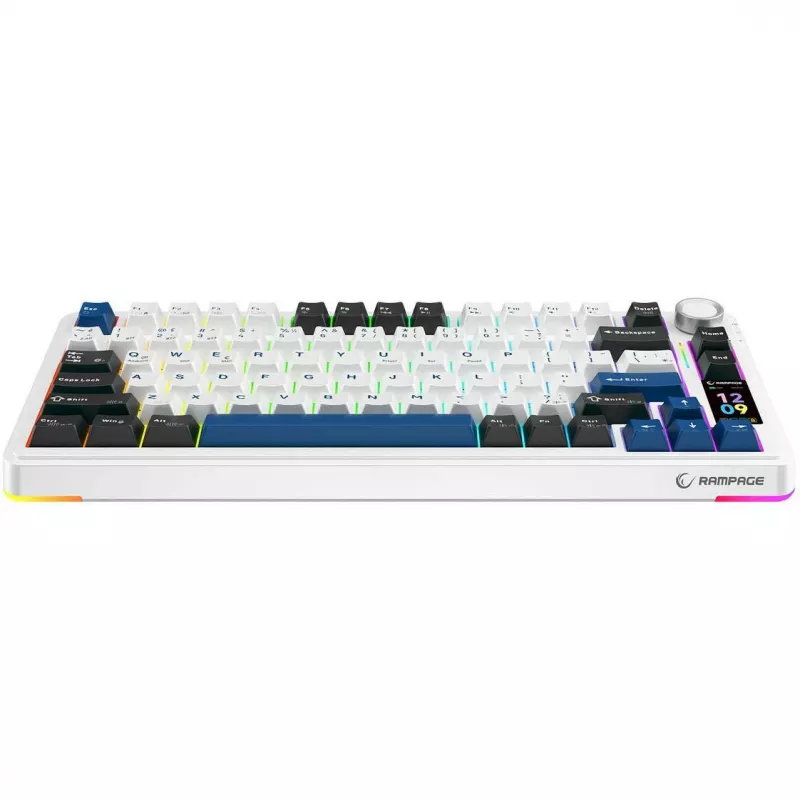 Rampage Quell Pro Mechanisches Wireless 75% Keyboard mit TFT-Display, Gasket Mount, Hot-Swap, 2.4G + BT, Weiß