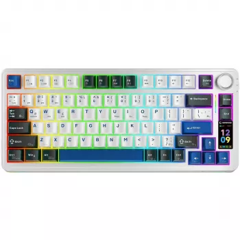 Rampage Quell Pro Mechanisches Wireless 75% Keyboard mit TFT-Display, Gasket Mount, Hot-Swap, 2.4G + BT, Weiß